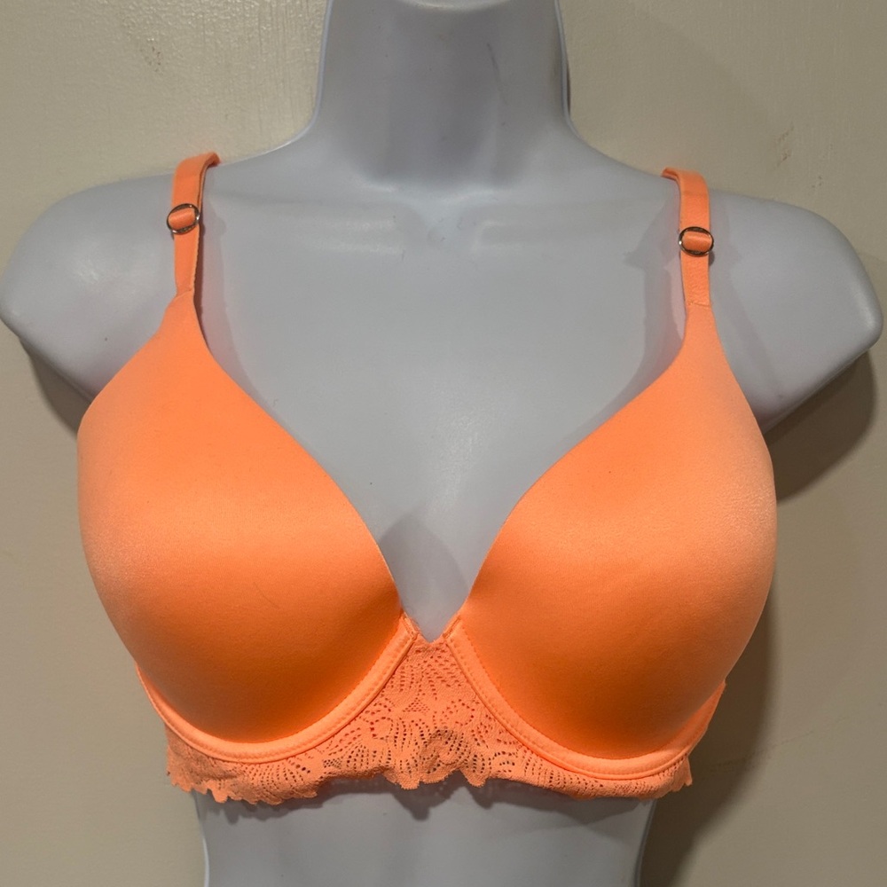 Aerie Real Sunnie Full Coverage Lightly Lined Peach Orange Lace Bra Size 34 DD